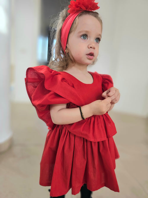 rochie din bumbac certificat oeko tex accesorizat cu dantelă și chiloțel pentru bebe versatil si realizabil din diverse culori și nuanțe atelier ivi exclusiv