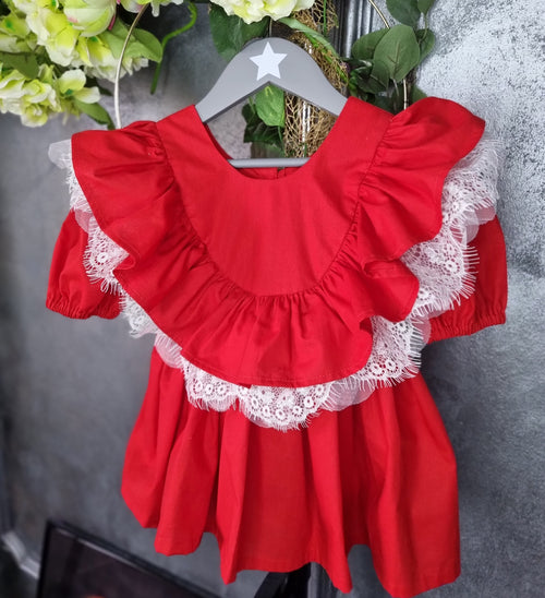 rochie din bumbac certificat oeko tex accesorizat cu dantelă și chiloțel pentru bebe versatil si realizabil din diverse culori și nuanțe