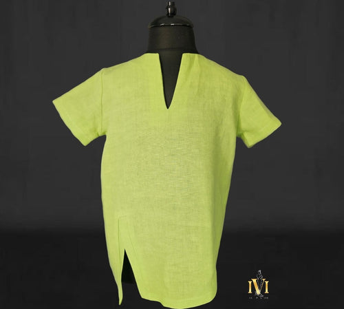 camasa verde de in pentru baieti si bebelusi realizata din materiale naturale organice