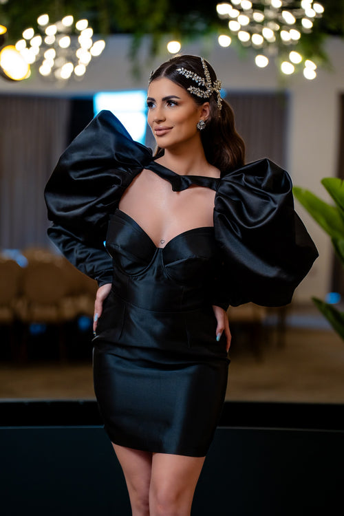 rochie din tafta neagra pentru doamne și domnișoare cu corset dublu atelier ivi exclusiv