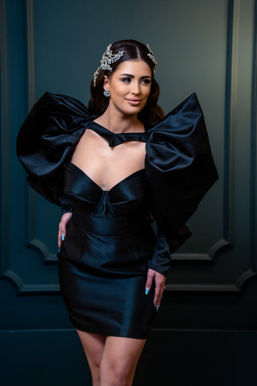 rochie din tafta neagra pentru doamne și domnișoare cu corset dublu atelier ivi exclusiv