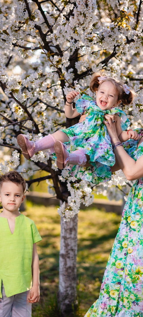 rochie din bumbac imprimeu floral matchy matchy mama fiica din bumbac certificat oeko tex imprimeu floral sau uni potrivire mama fiica mamă fiu cu volane nasturi mijloc si fermoarf fetițe