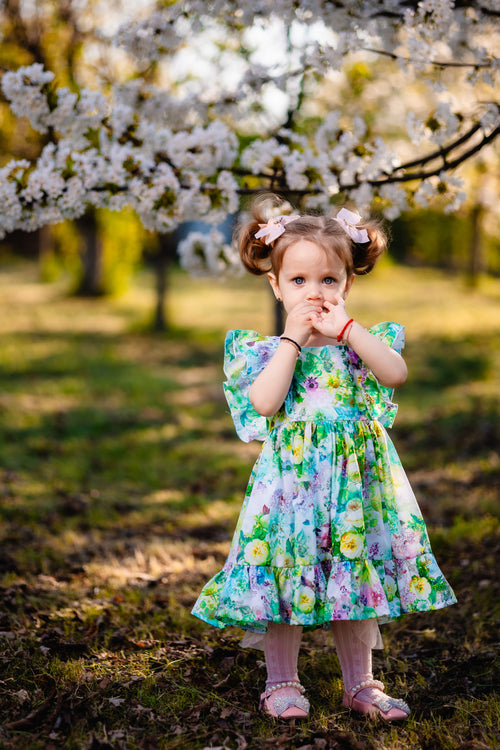 rochie din bumbac imprimeu floral matchy matchy mama fiica din bumbac certificat oeko tex imprimeu floral sau uni potrivire mama fiica mamă fiu cu volane nasturi mijloc si fermoar fetițe