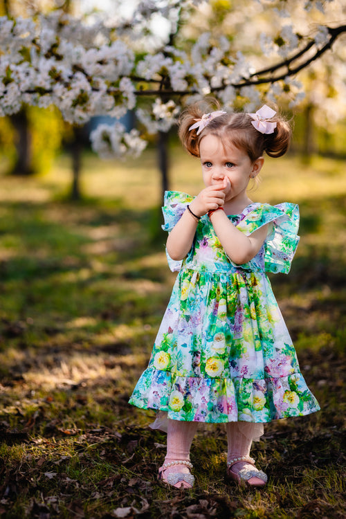 rochie din bumbac imprimeu floral matchy matchy mama fiica din bumbac certificat oeko tex imprimeu floral sau uni potrivire mama fiica mamă fiu cu volane nasturi mijloc si fermoarf fetițe