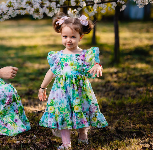 rochie din bumbac imprimeu floral matchy matchy mama fiica din bumbac certificat oeko tex imprimeu floral sau uni potrivire mama fiica mamă fiu cu volane nasturi mijloc si fermoarf fetițe