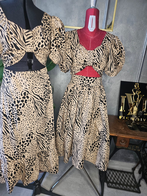 set rochii mamă fiică din bumbac diverse printuri impreimu leopard lămâi floral uni cu volan cloș funde la umeri fetițe mâneci bufante mămici fusta a cu volan sau cloș top cu decolteu adânc